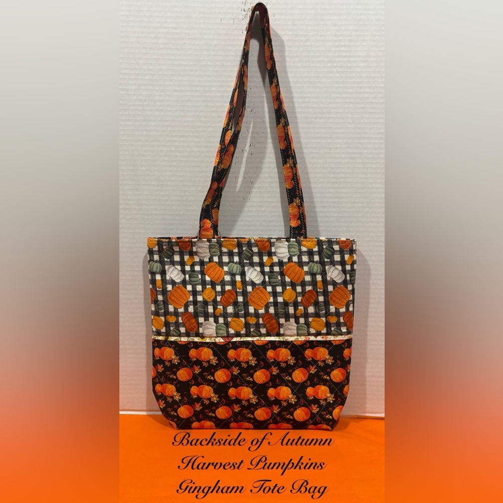 NEW AUTUMN PUMPKIN HARVEST GINGHAM QUILTED HANDMADE SHOULDER BAG - Picture 2 of 3